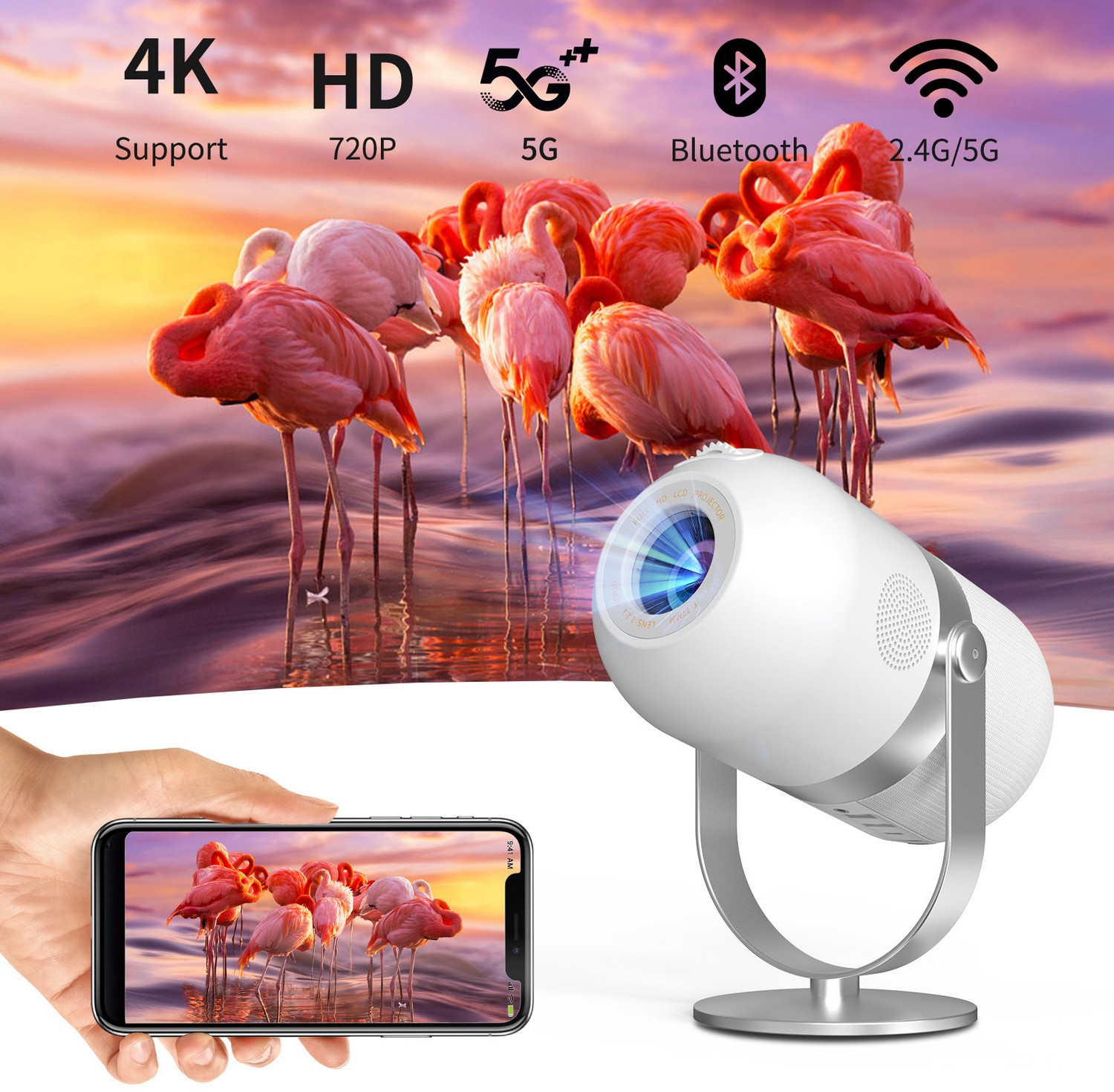 Μίνι φορητός προβολέας WIFI 4k HD 720P Android 9.0